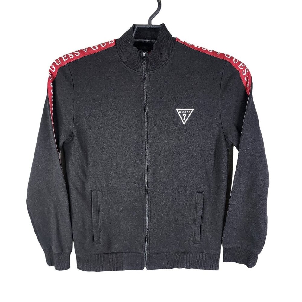 Mens Black & Red Guess Track Jacket Full Zip Long Sleeve Mock Neck Size M